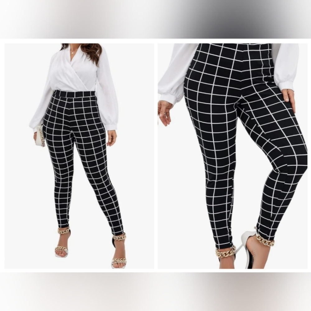 Floerns Striped Work Skinny Pants, Size 3X